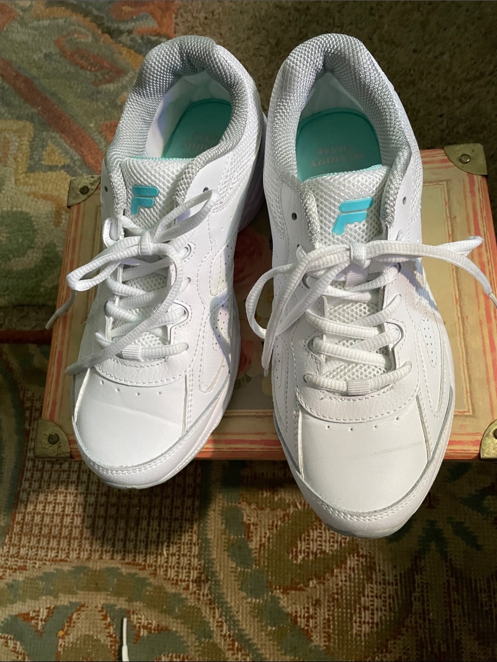 Fila White Athletic Sneakers with Teal Accents